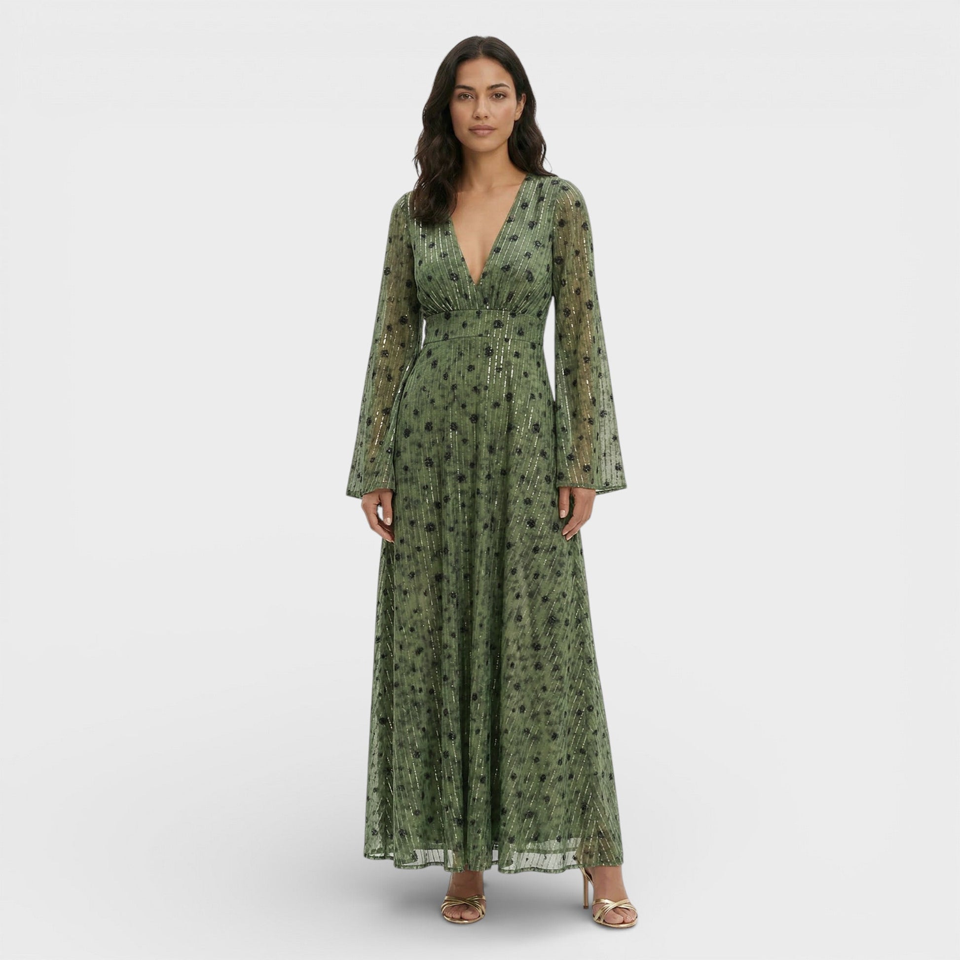 Vestido Maxi Mujer Estilo Bohemio Escote Pico - Mavetta