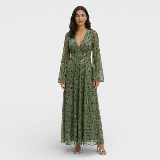Vestido Maxi Mujer Estilo Bohemio Escote Pico - Mavetta