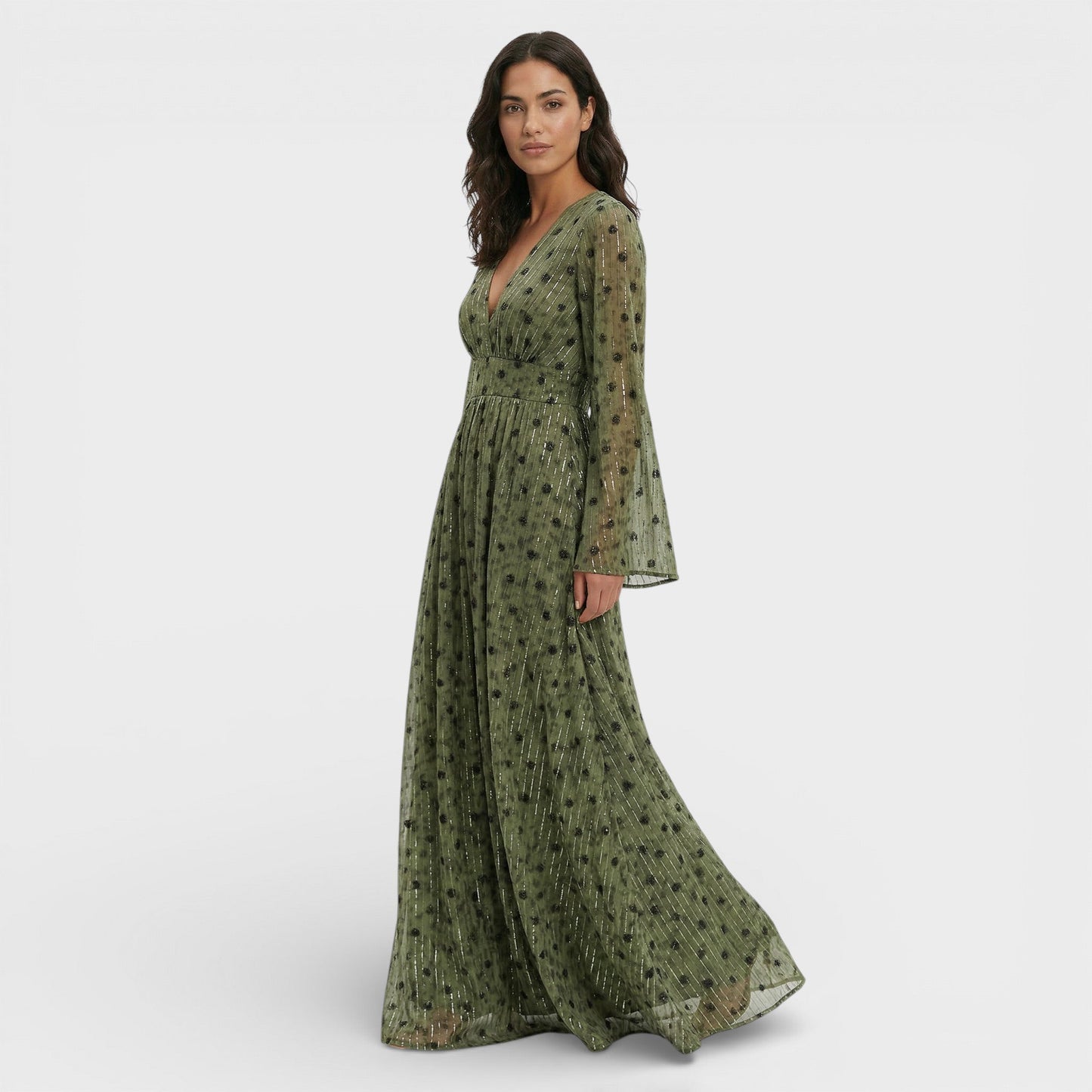 Vestido Maxi Mujer Estilo Bohemio Escote Pico