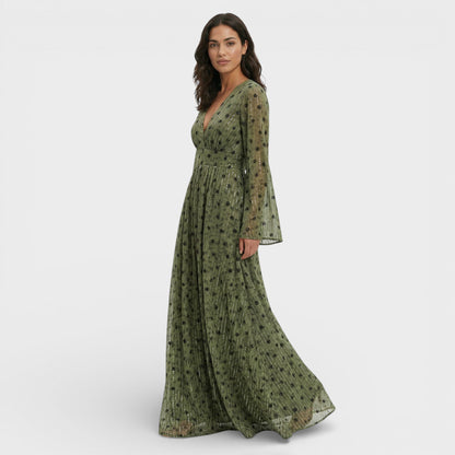 Vestido Maxi Mujer Estilo Bohemio Escote Pico