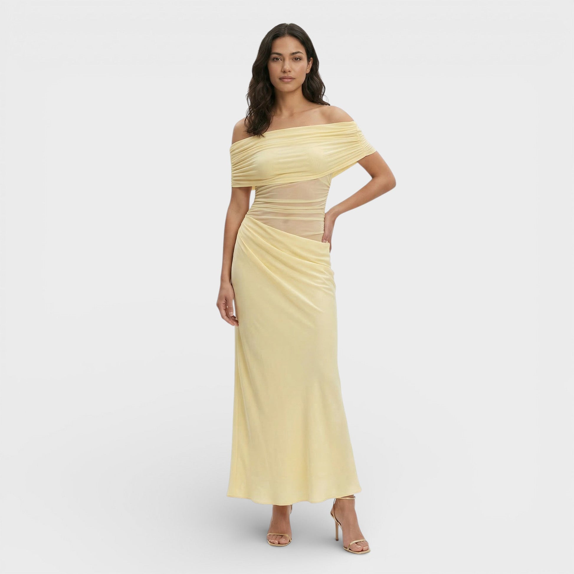 Vestido Largo Mujer Fruncido Corte Asimétrico - Mavetta