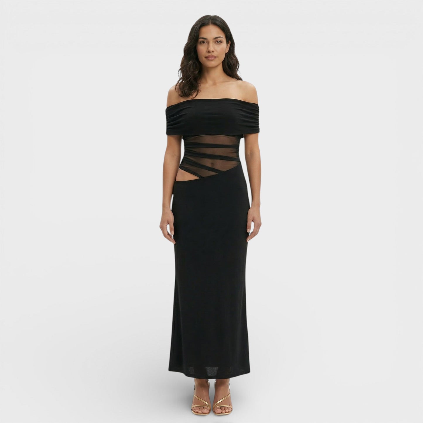 Vestido Largo Mujer Fruncido Corte Asimétrico