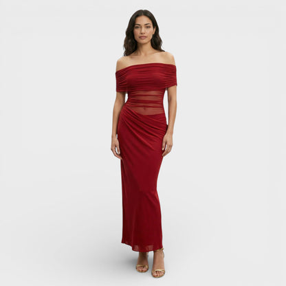 Vestido Largo Mujer Fruncido Corte Asimétrico