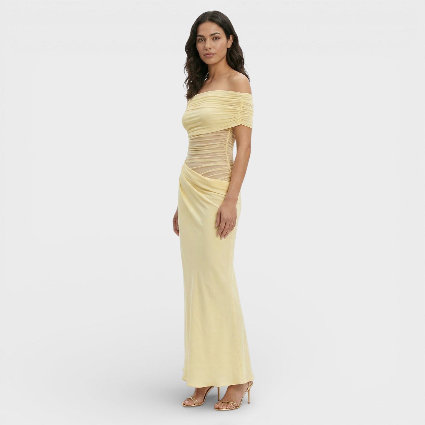 Vestido Largo Mujer Fruncido Corte Asimétrico