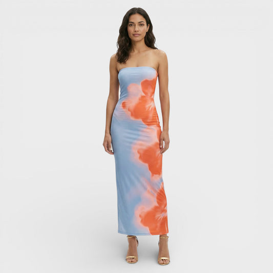 Vestido Maxi Mujer Sin Tirantes Estampado - Mavetta