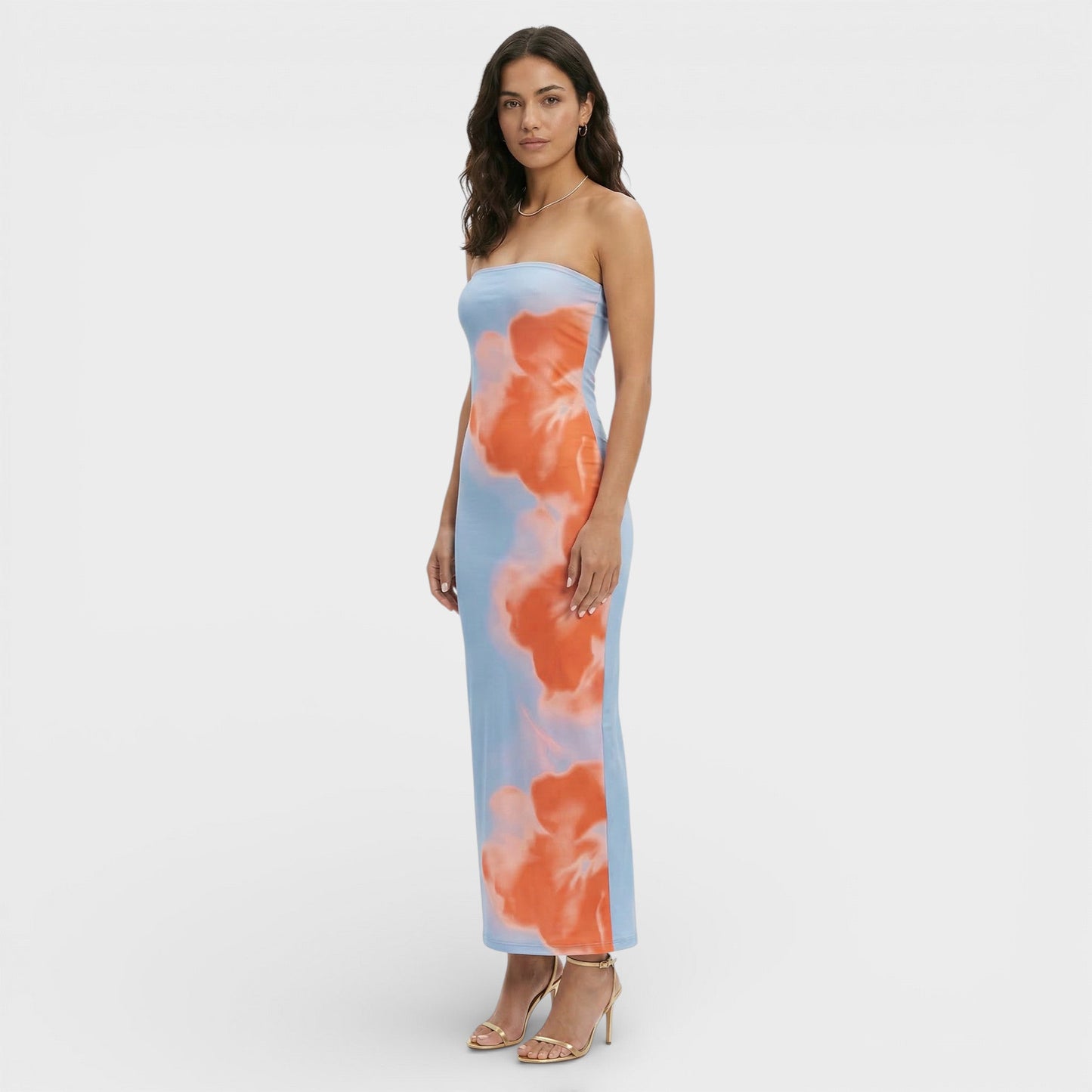 Vestido Maxi Mujer Sin Tirantes Estampado