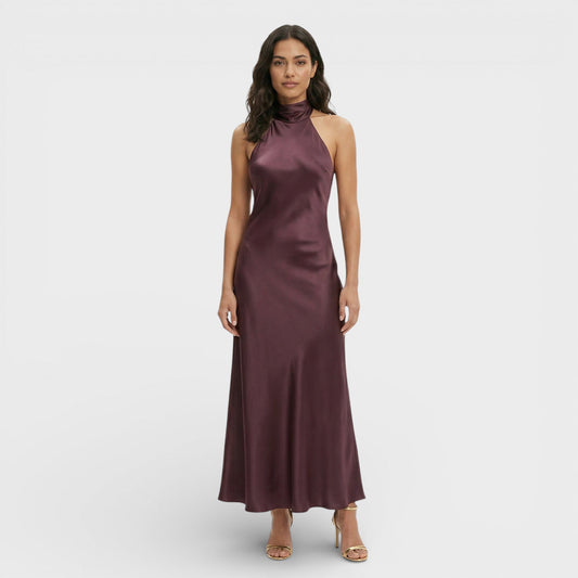 Vestido Maxi Mujer de Satén Escote Halter - Mavetta
