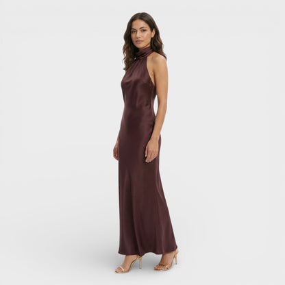 Vestido Maxi Mujer de Satén Escote Halter