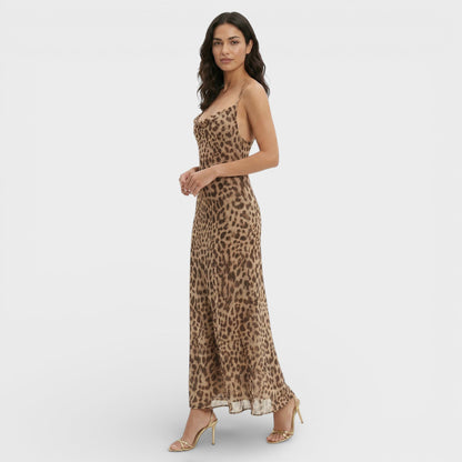 Vestido Midi Mujer Estampado Animal Espalda Abierta