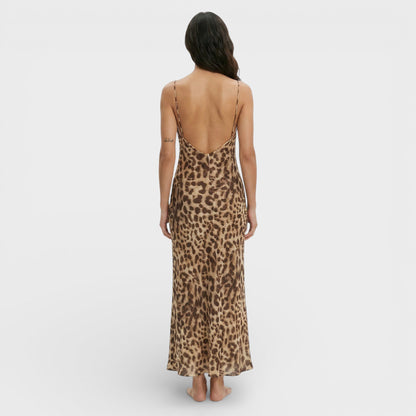 Vestido Midi Mujer Estampado Animal Espalda Abierta