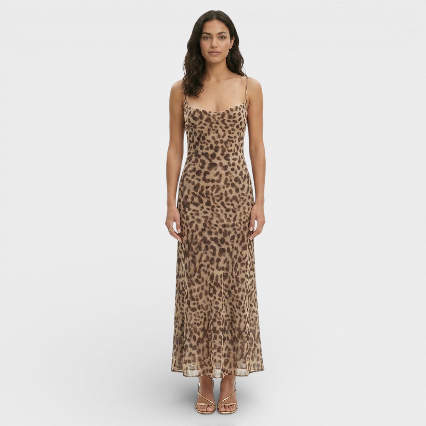 Vestido Midi Mujer Estampado Animal Espalda Abierta - Mavetta