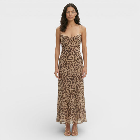Vestido Midi Mujer Estampado Animal Espalda Abierta - Mavetta
