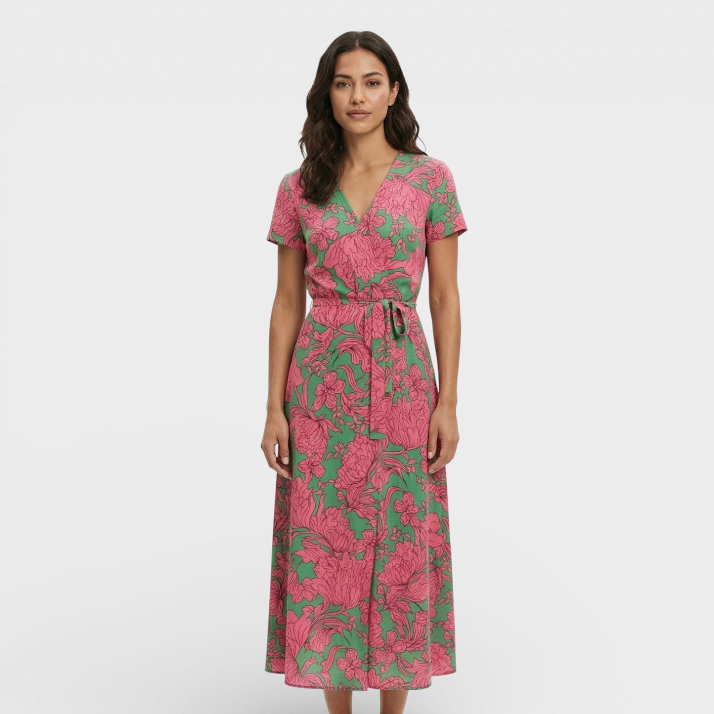Vestido Midi Cruzado Floral Mujer
