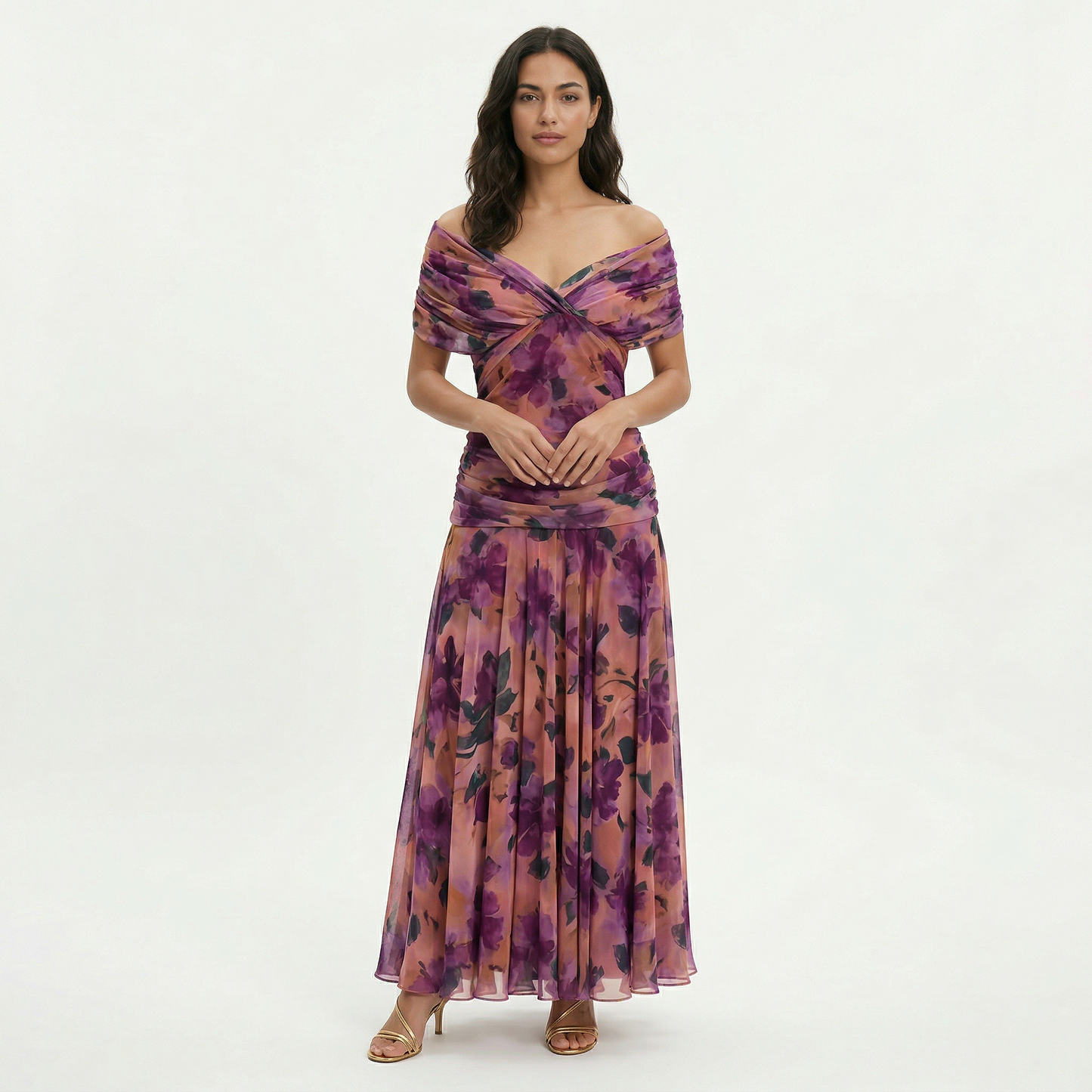 Vestido Largo Mujer Plisado Estampado Floral