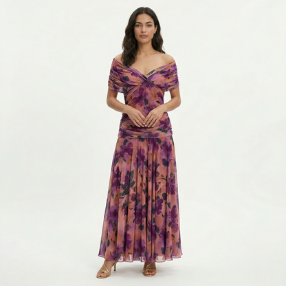 Vestido Largo Mujer Plisado Estampado Floral