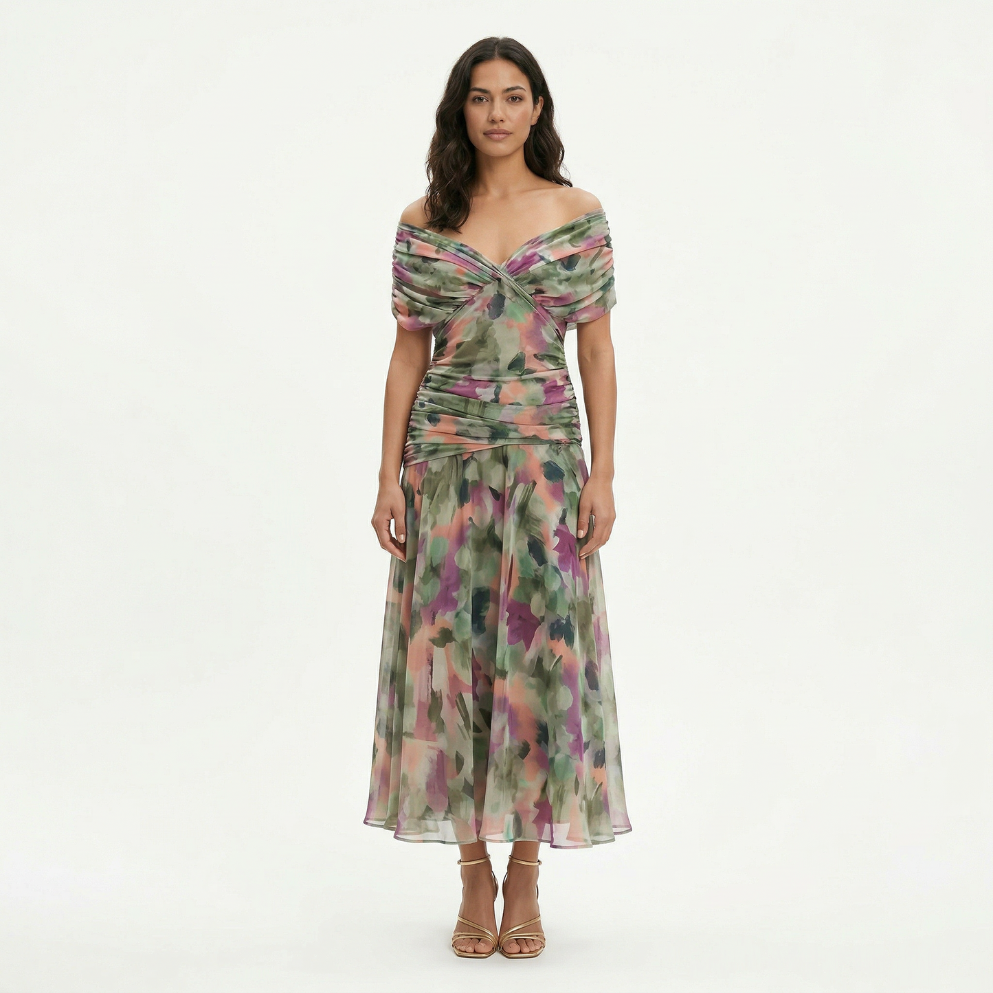 Vestido Largo Mujer Plisado Estampado Floral