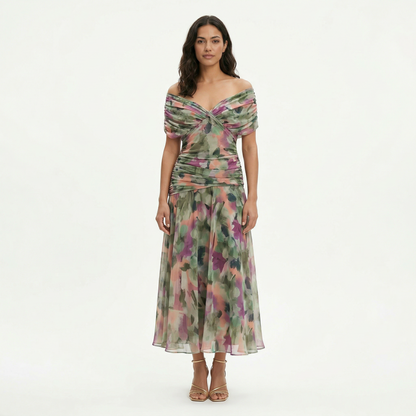 Vestido Largo Mujer Plisado Estampado Floral