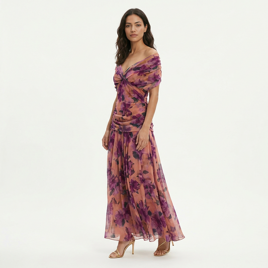 Vestido Largo Mujer Plisado Estampado Floral - Mavetta