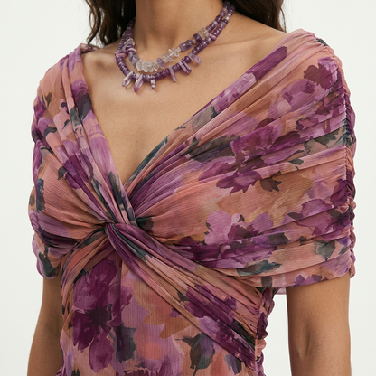 Vestido Largo Mujer Plisado Estampado Floral