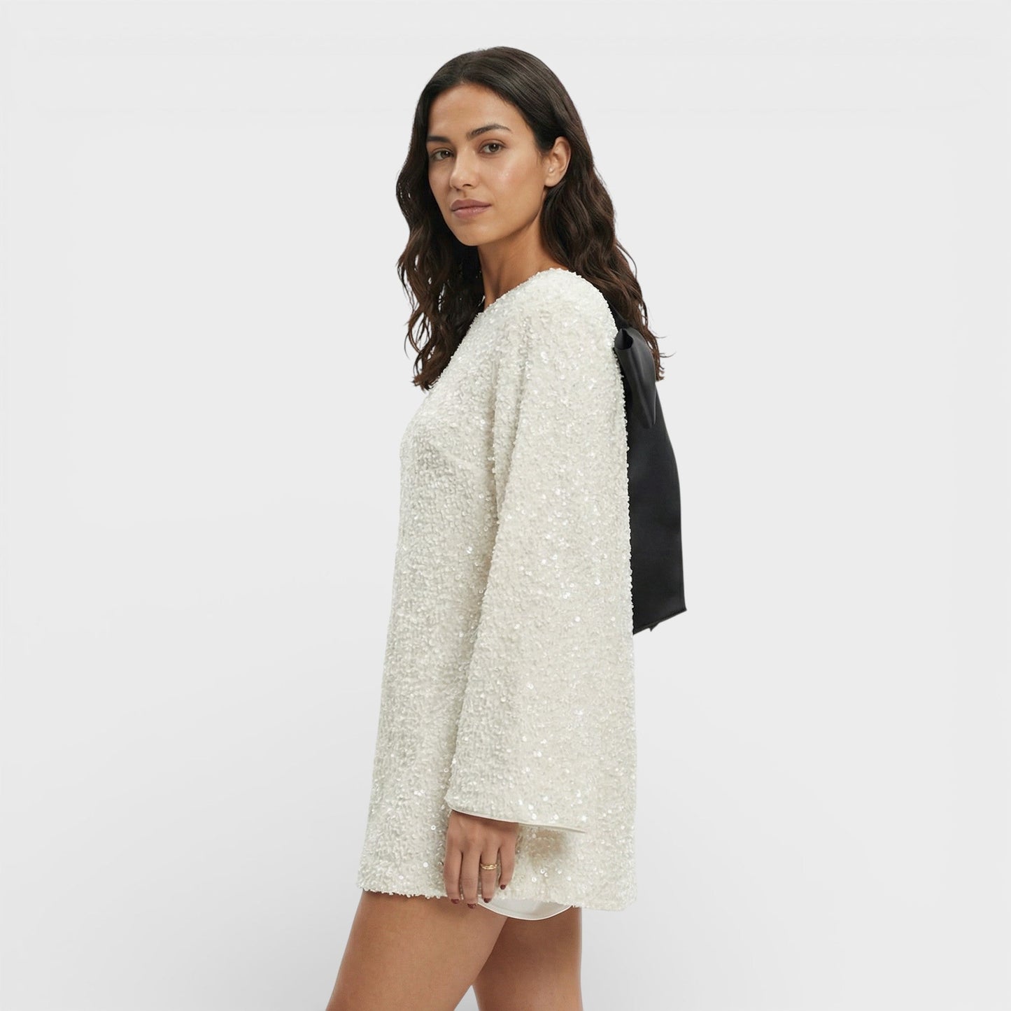 Vestido Mini Lentejuelas Lazo Satén - Mavetta