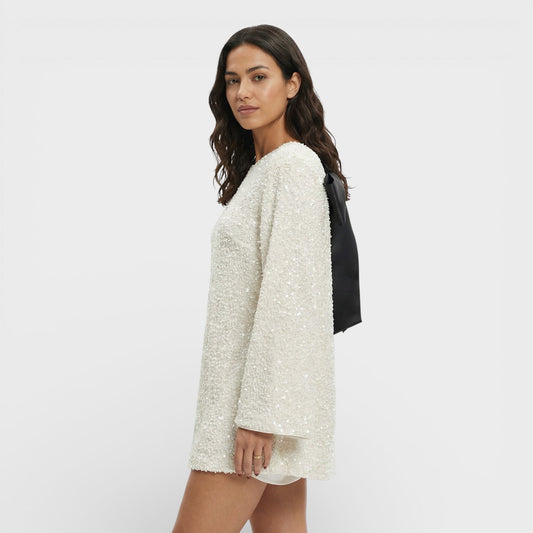 Vestido Mini Lentejuelas Lazo Satén - Mavetta