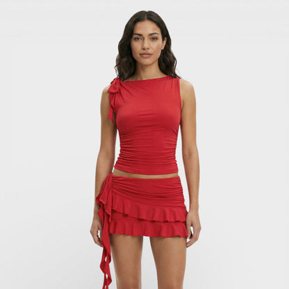 Conjunto Mujer Minifalda Plisada Ajuste Casual