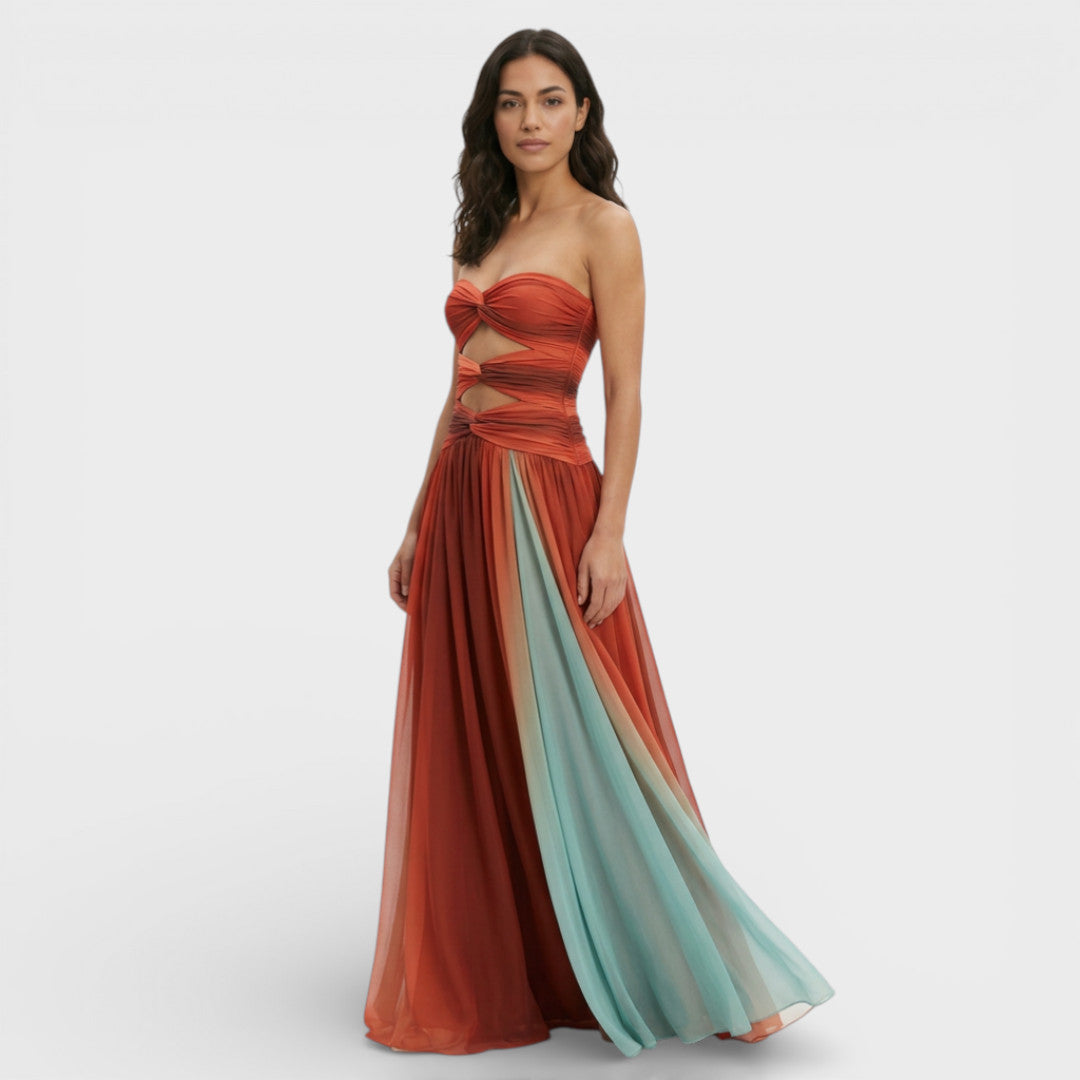 Vestido Largo Mujer Strapless Nudo Ajustado