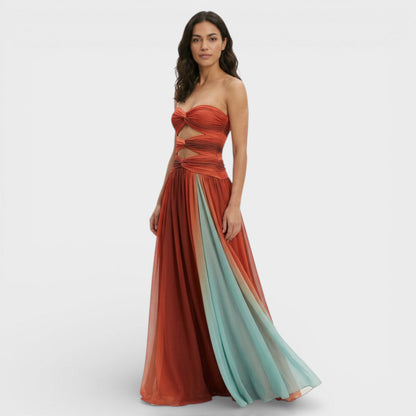 Vestido Largo Mujer Strapless Nudo Ajustado