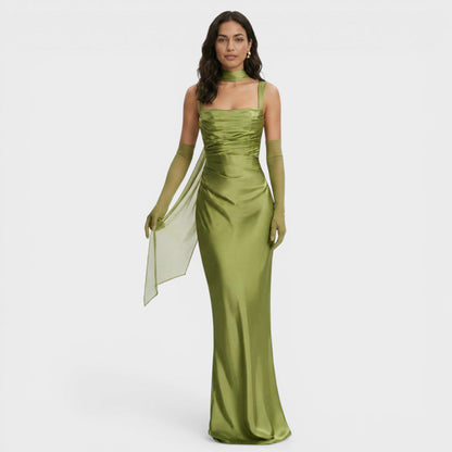 Vestido Largo Mujer de Satén Estilo Halter - Mavetta
