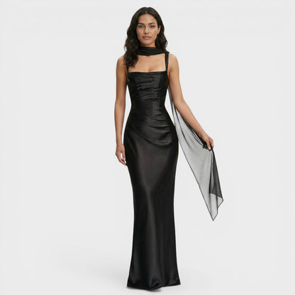 Vestido Largo Mujer de Satén Estilo Halter