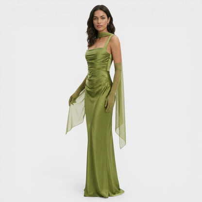 Vestido Largo Mujer de Satén Estilo Halter