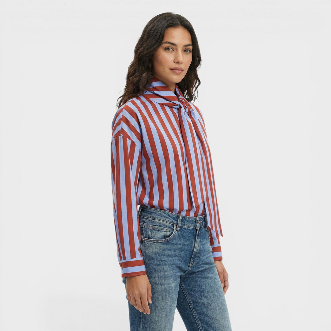 Camisa Mujer de Rayas con Lazo y Cuello