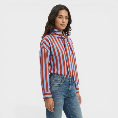 Camisa Mujer de Rayas con Lazo y Cuello