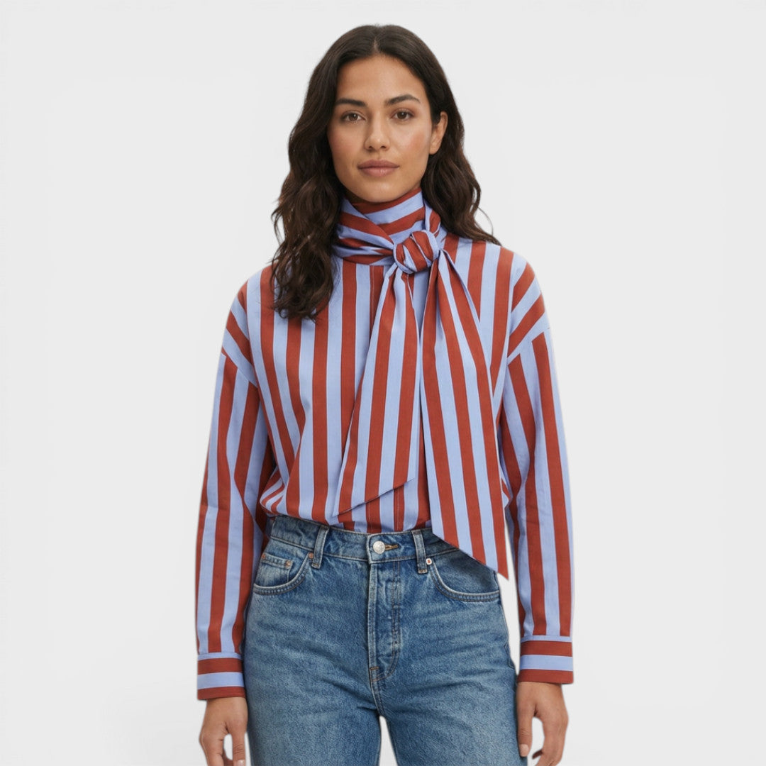 Camisa Mujer de Rayas con Lazo y Cuello - Mavetta