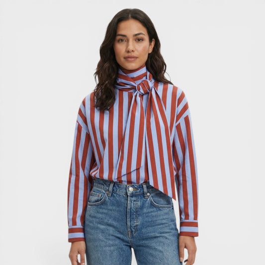 Camisa Mujer de Rayas con Lazo y Cuello - Mavetta