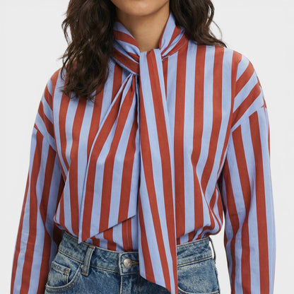 Camisa Mujer de Rayas con Lazo y Cuello
