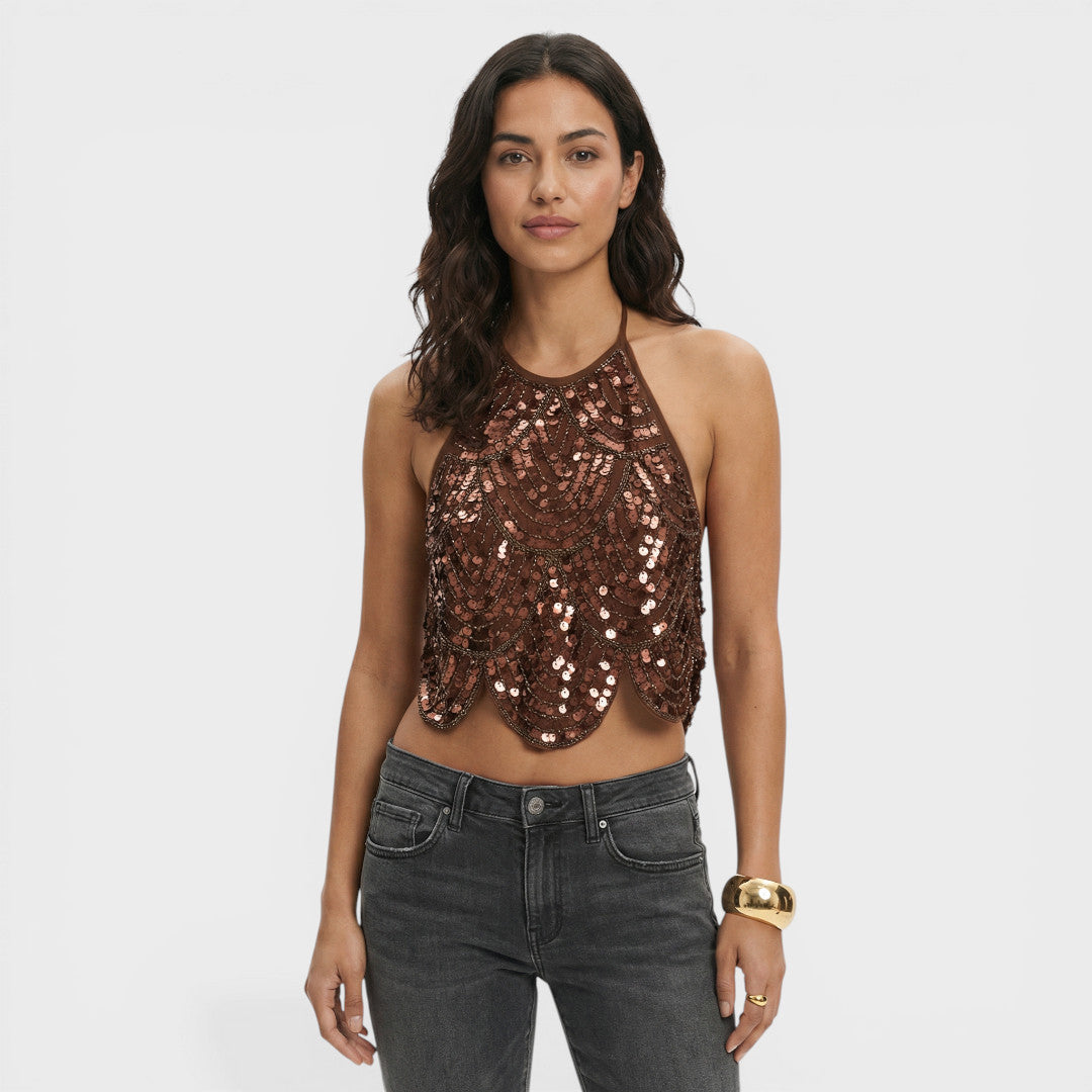Mujer de Lentejuelas Estilo Halter