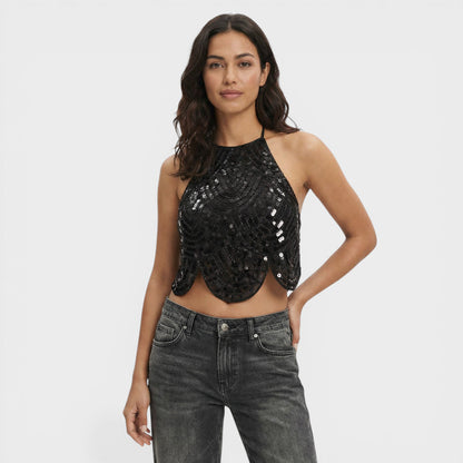Mujer de Lentejuelas Estilo Halter
