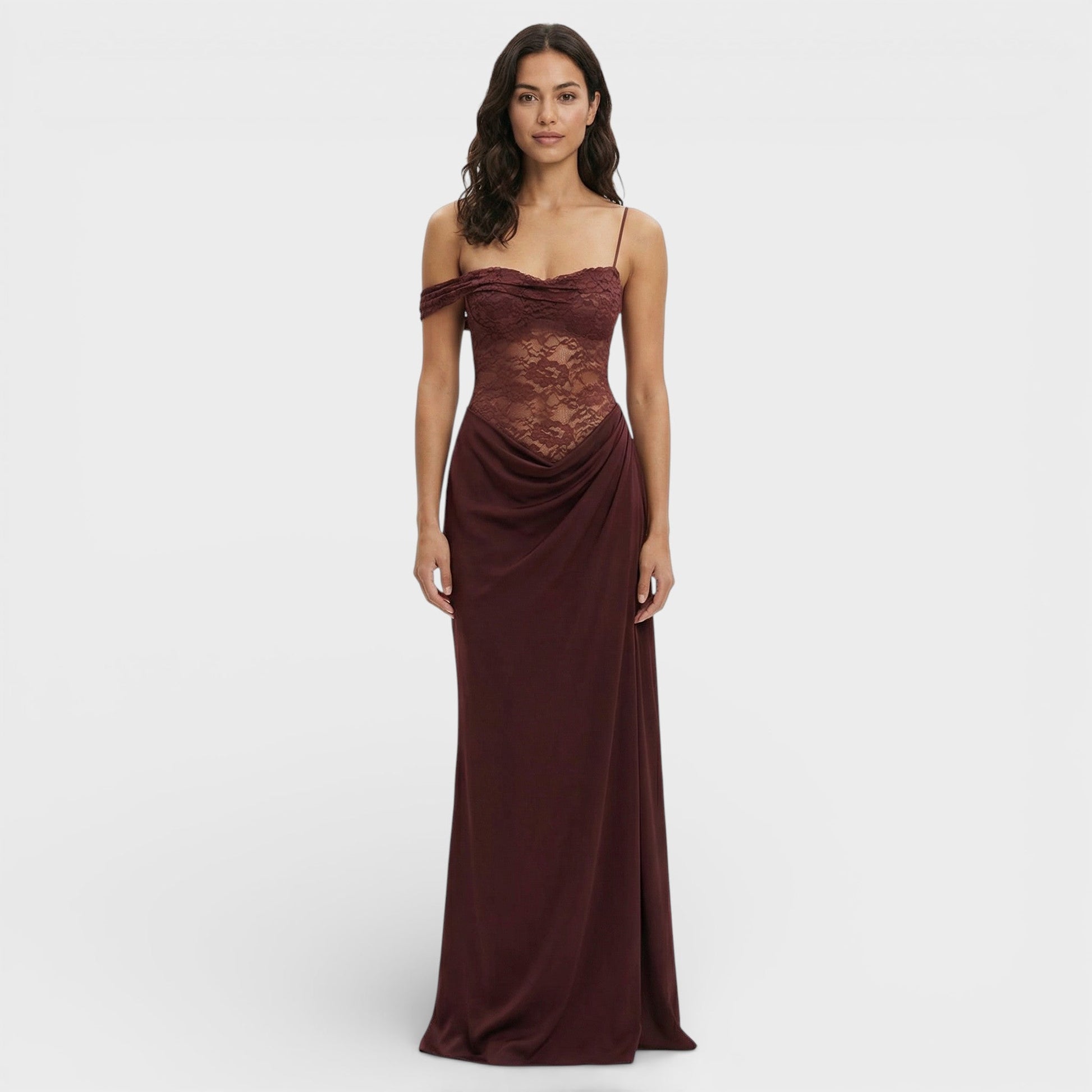 Vestido Largo Encaje Un Hombro Mujer - Mavetta