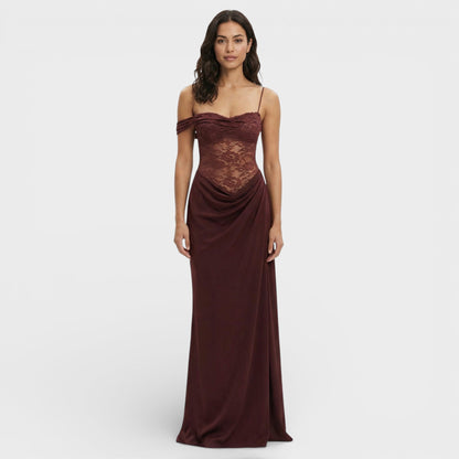 Vestido Largo Encaje Un Hombro Mujer - Mavetta