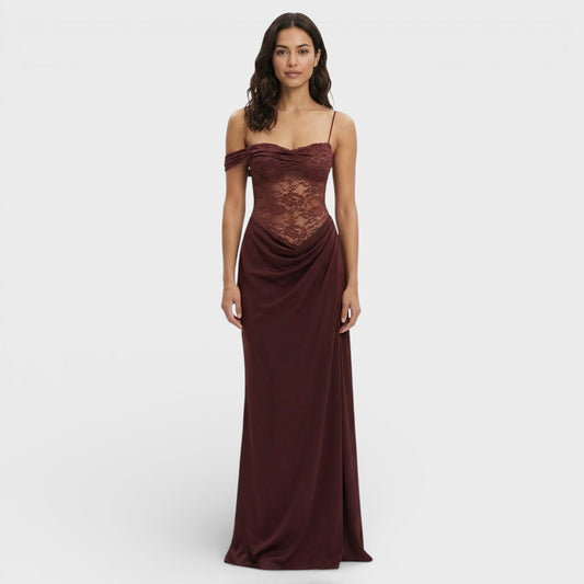 Vestido Largo Encaje Un Hombro Mujer - Mavetta