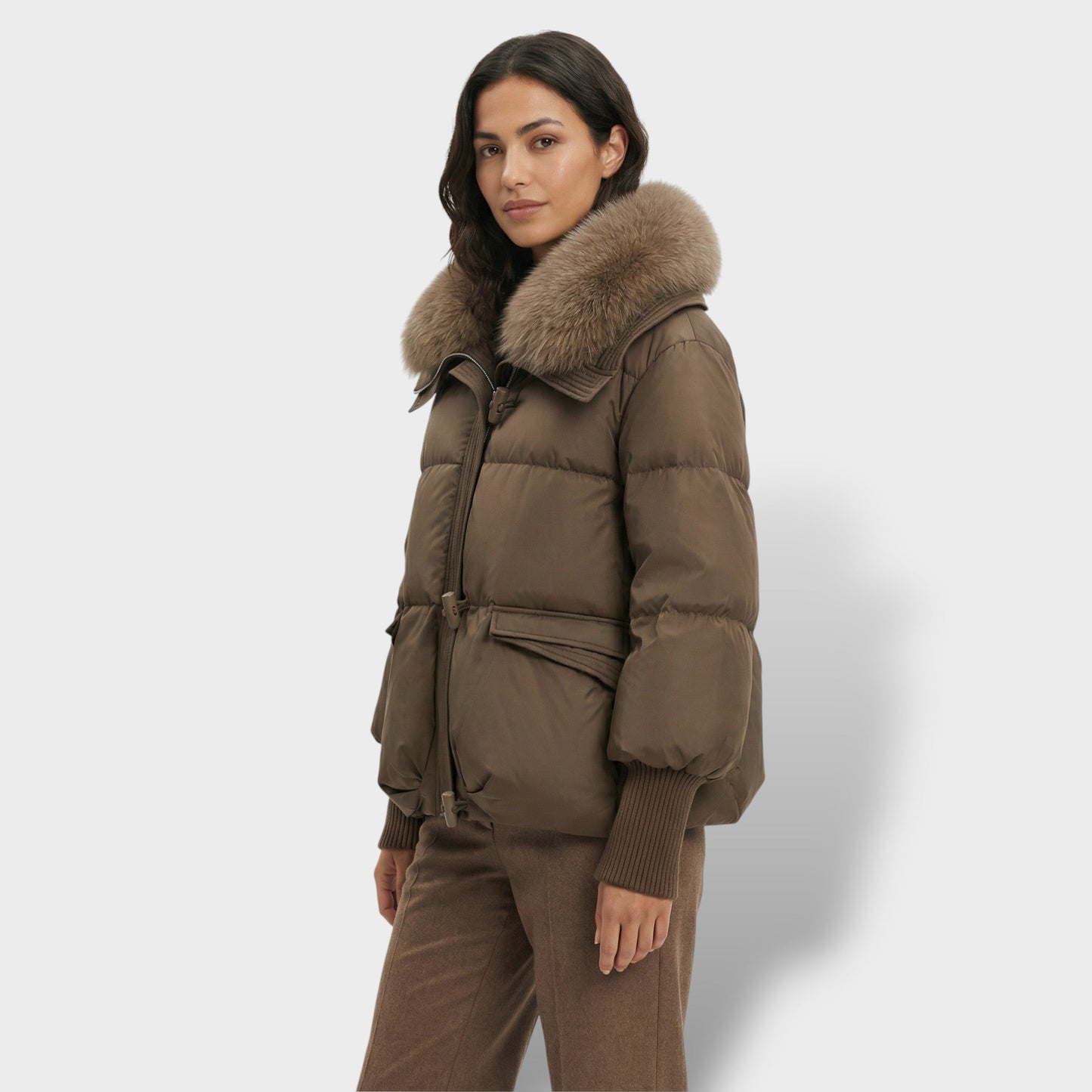 Chaqueta Acolchada con Cuello de Pelo Mujer