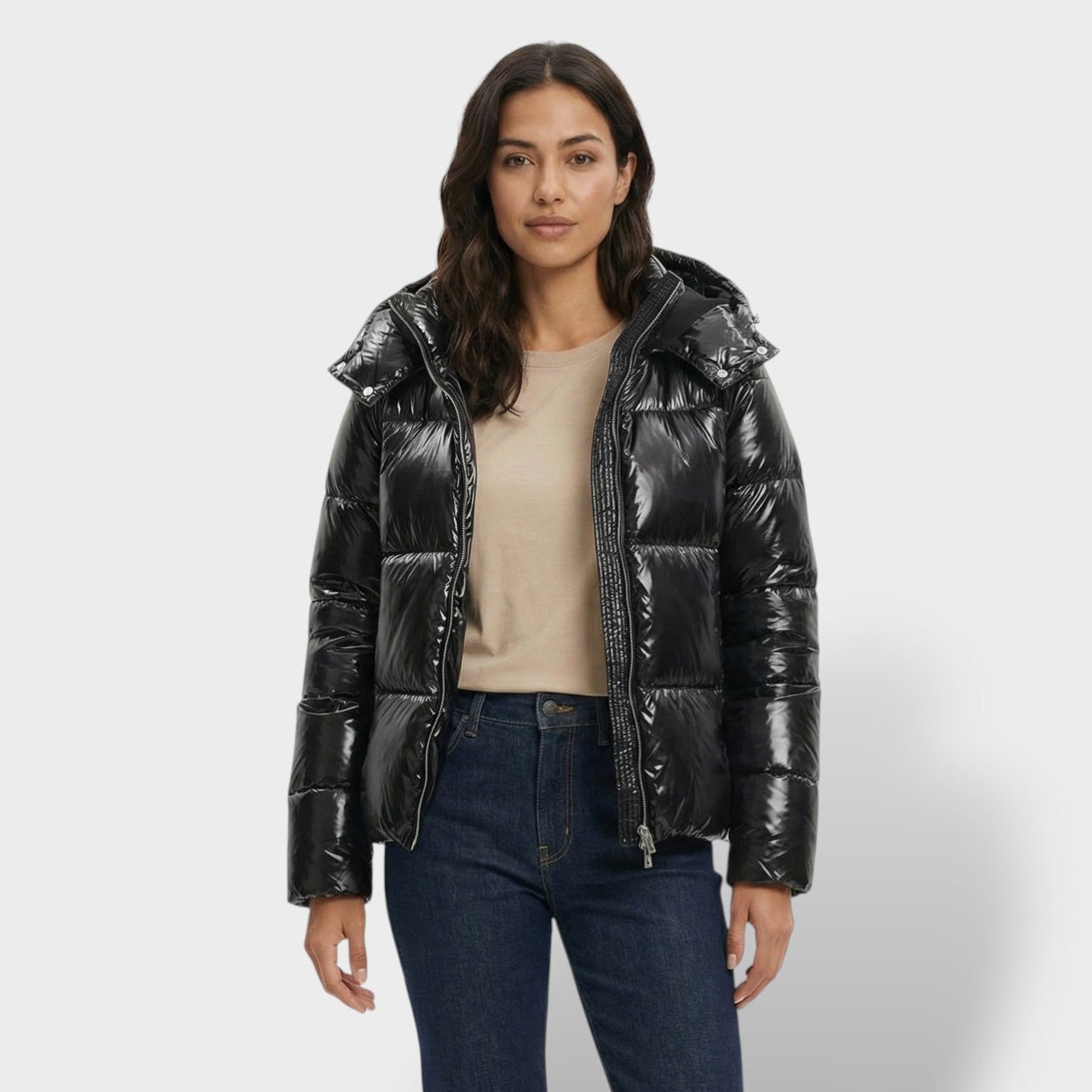 Chaqueta Acolchada Brillante con Capucha - Mavetta