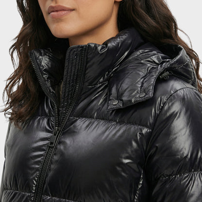 Chaqueta Acolchada Brillante con Capucha