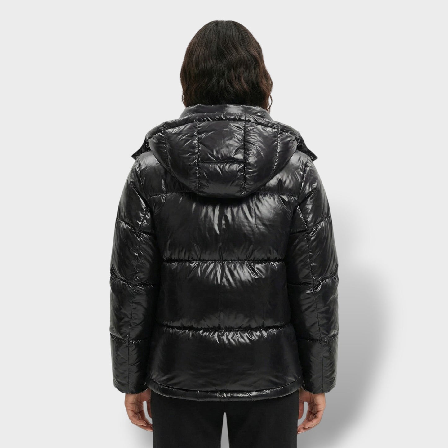 Chaqueta Acolchada Brillante con Capucha