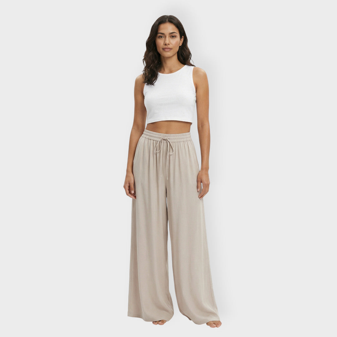 Pantalones Mujer Tela Suave Cintura Elástica Anchos