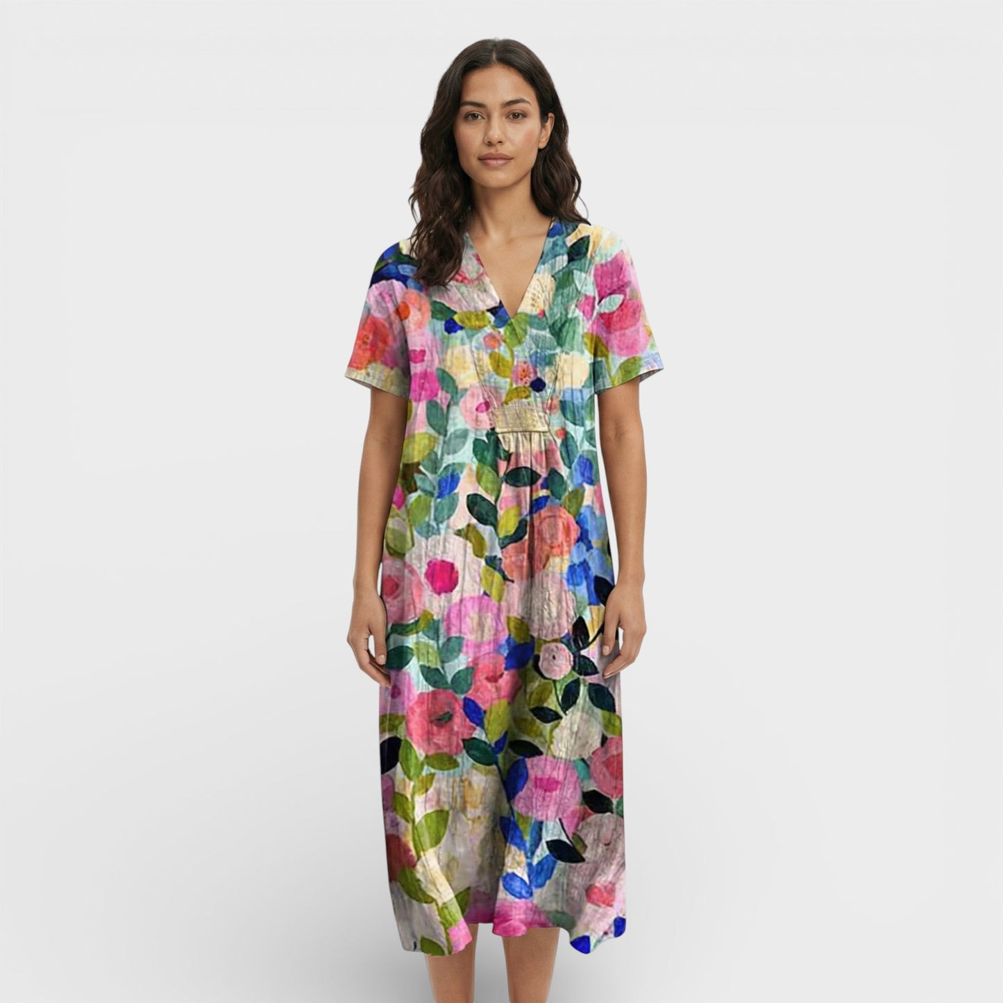 Vestido Mujer Floral Escote en V
