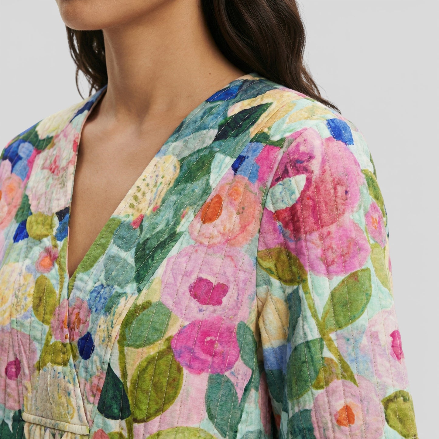 Vestido Mujer Floral Escote en V