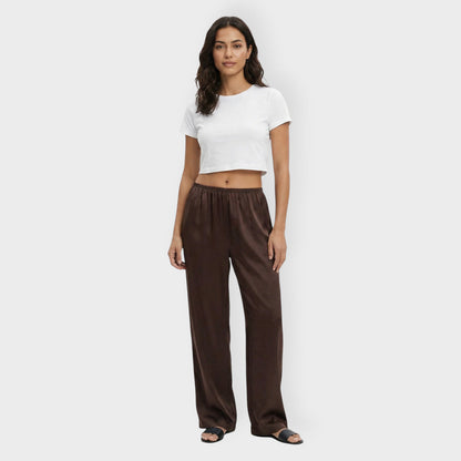 Pantalón Mujer Satinado Elástico Corte Ancho