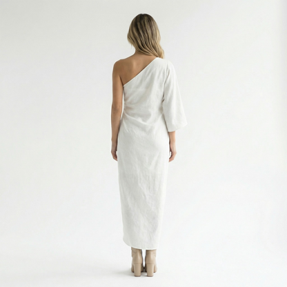 Vestido Mujer de Lino Asimétrico Ajustado